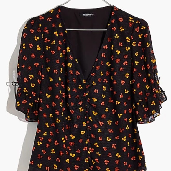 Madewell Silk Daylight Tie-Sleeve Top Blouse in Feline Floral, Size 12 - Picture 4 of 7